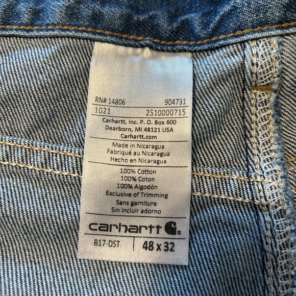 48 x 32 Carhartt Traditional Blue Jeans B17 DST RN#14806 Men Work Wear Dark Wash - Picture 9 of 10